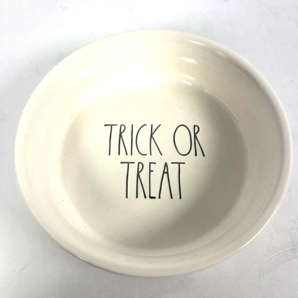 Rae Dunn Trick or Treat Halloween Pet Bowl 5 Inch Bats Moon Ceramic Magenta New
